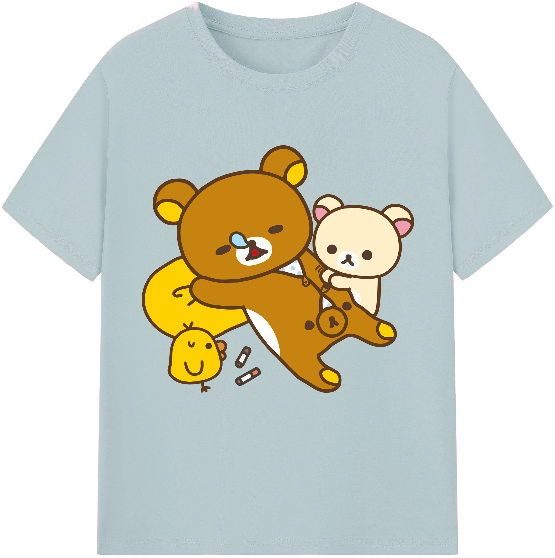 （画像用） リラックマ リラックマ キイロイトリ Rilakkuma Korilakkuma Kiiroitori 綿100％半袖Tシャツ（フロントプリント）